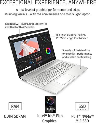 HP Newest Laptop, 15.6" Full HD Touchscreen, Intel Core i7-1165G7, 16GB RAM, 1TB PCIe SSD, Backlit Keyboard, Fingerprint Reader, Webcam, WiFi 5, HDMI, Type-C, Bluetooth, Windows 11 Home, Silver