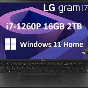 LG Gram 17 17Z90Q Ultra-Lightweight 17" QHD+ IPS (Intel 12th Gen i7-1260P, 16GB RAM, 2TB SSD, Military Grade) Business Laptop, 17.5hr Battery, Backlit, 2 x Thunderbolt 4, Webcam, Win 11 Home (Renewed)
