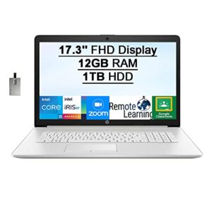 2022 hp 17.3″ fhd laptop computer, 11th gen intel core i5-1135g7 (quad-core), 12gb ram, 1tb hdd, backlit keyboard, intel iris xe graphics, hd webcam, hdmi, windows 10, silver, 32gb snowbell usb card