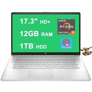 HP 17 Business Laptop Computer 17.3" HD+ Touchscreen AMD 5000 Series Hexa-Core Ryzen 5 5500U Processor (Beats i7-1160G7) 12GB RAM 1TB HDD USB-C AMD Radeon Graphic Win11 Silver + HDMI Cable