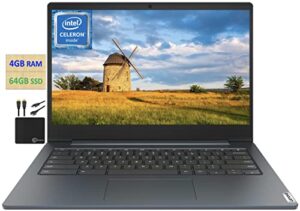 2022 newest lenovo chromebook 14″ laptop computer business student, intel celeron n4020 dual-core processor,up to 2.80 ghz, 4gb ram, 64gb emmc,wifi, webcam, 10 hours battery, chrome os, +marxsolcables