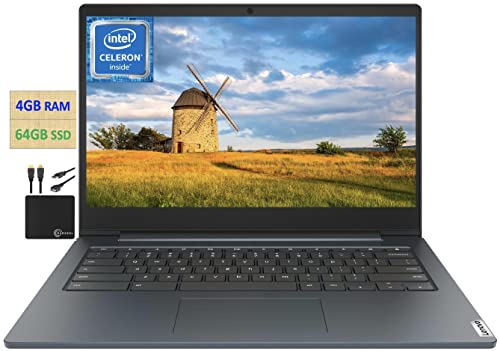 2022 Newest Lenovo Chromebook 14" Laptop Computer Business Student, Intel Celeron N4020 Dual-Core Processor,up to 2.80 GHz, 4GB RAM, 64GB eMMC,WiFi, Webcam, 10 Hours Battery, Chrome OS, +MarxsolCables