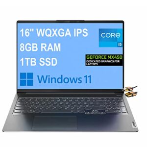 lenovo ideapad 5i pro business laptop 16″ wqxga ips 100% srgb display 11th gen intel quad-core i5-11300h (beats i7-10710u) 8gb ram 1tb ssd geforce mx450 2gb backlit win11 grey + hdmi cable