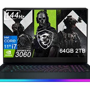 MSI GE76 Raider 17.3" 144Hz (64GB RAM, 2TB PCIe SSD, Intel 8-Core i7-11800H (Beat Ryzen 7 5800H), RTX 3060 6GB) FHD Thin Bezel Gaming Laptop, Thunderbolt 4, Webcam, RGB Backlit, Windows 11 Home