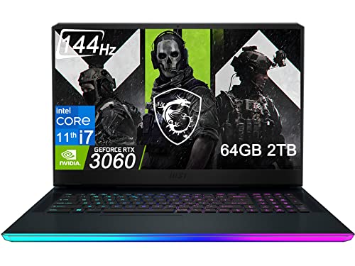 MSI GE76 Raider 17.3" 144Hz (64GB RAM, 2TB PCIe SSD, Intel 8-Core i7-11800H (Beat Ryzen 7 5800H), RTX 3060 6GB) FHD Thin Bezel Gaming Laptop, Thunderbolt 4, Webcam, RGB Backlit, Windows 11 Home