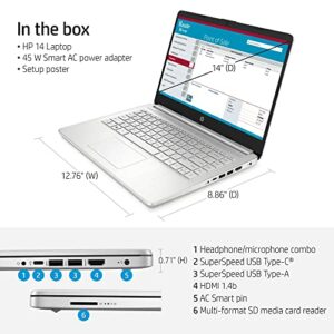 HP 14 Laptop, 14" HD Screen, Intel i5-1135G7 Processor, 32GB RAM, 1TB SSD, Webcam, SD Card Reader, HDMI, Wi-Fi, Windows 11 Home, Natural Silver,TGC Accessories