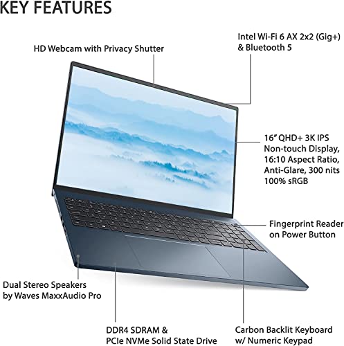 2022 Dell Inspiron 16 Plus 7610 Laptop, 16" QHD+ 3K IPS 16:10 Display, Intel Core i7-11800H, 16GB RAM, 1TB SSD, Backlit Keyboard, Fingerprint Reader, Webcam, Thunderbolt 4, WiFi 6, Windows 11 Home