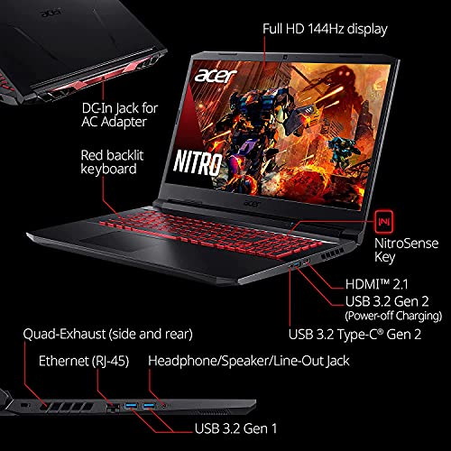 Acer 2023 Nitro AN517 17.3" 144Hz FHD IPS Gaming Laptop Intel 8-Core i7-11800H 32GB RAM DDR4 1TB NVMe SSD NVIDIA RTX 3050 TI 4GB GDDR6 Killer WiFi AX RJ-45 Backlit Windows 11 Pro w/RE USB Drive