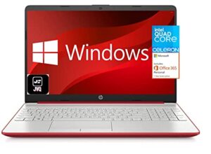 2022 newest hp 15 15.6” hd display laptop notebook, intel pentium quad-core n5000(up to 2.7ghz), 8gb ddr4 ram, 128gb ssd, 1-year office 365, hdmi, usb-c, wifi, webcam, win10, scarlet red +jvq mp