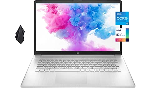 HP Laptop, 17" HD+ Anti-Glare Screen, 11th Gen Intel Core i5-1135G7, Intel Iris Xe Graphics, Long Battery Life, Webcam, HDMI, Mics, Windows 11 Home, Silver, Microfiber Cloth (32GB RAM | 1TB SSD)