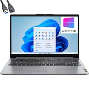 Lenovo IdeaPad 1 15 15.6" Laptop Computer, AMD Athlon Silver 3050U up to 3.2GHz, 8GB DDR4 RAM, 128GB eMMC + 256GB SSD, WiFi 6, Bluetooth 5.0, Type-C, Cloud Grey, Windows 11 S, BROAG Extension Cable