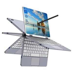 laptop computer intel celeron n5100 processor 2 in 1 tablet touchscreen 10.8″ hd display with stylus/ fingerprint reader, 8gb ram, 512gb ssd, type-c, tf card, hd webcam, wifi, bluetooth, windows 11
