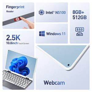 Laptop Computer Intel Celeron N5100 Processor 2 in 1 Tablet Touchscreen 10.8" HD Display With Stylus/ Fingerprint Reader, 8GB RAM, 512GB SSD, Type-C, TF Card, HD webcam, WiFi, Bluetooth, Windows 11