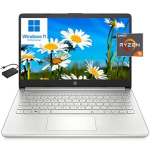 HP 14" FHD Business Laptop Computer [Windows 11 Pro] , 6-core AMD Ryzen 5 5500U (Up to 4.0 Ghz), 16GB RAM, 512GB PCIe SSD, Thin & Portable, Long Battery Life, Wi-Fi 6, Bluetooth 5.2, HDMI, USB, w/Hub