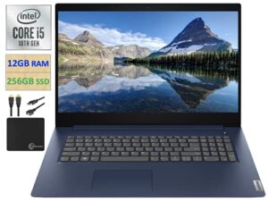 2021 newest lenovo ideapad 3 17.3″ hd+ screen laptop computer, quad-core intel i5-1035g1 up to 3.6ghz (beats i7-8565u), 12gb ddr4 ram, 256gb pcie, webcam, wifi 5, 802.11ac, windows 10 +marxsol-cables