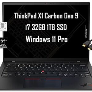 Lenovo ThinkPad X1 Carbon Gen 9 14" FHD+ (Intel 4-Core i7-1185G7 vPro, 32GB RAM, 1TB SSD) Business Laptop, Thunderbolt 4, Backlit, Fingerprint, 3-Year Warranty, Webcam, Wi-Fi 6, IST Cable, Win 11 Pro