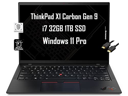 Lenovo ThinkPad X1 Carbon Gen 9 14" FHD+ (Intel 4-Core i7-1185G7 vPro, 32GB RAM, 1TB SSD) Business Laptop, Thunderbolt 4, Backlit, Fingerprint, 3-Year Warranty, Webcam, Wi-Fi 6, IST Cable, Win 11 Pro