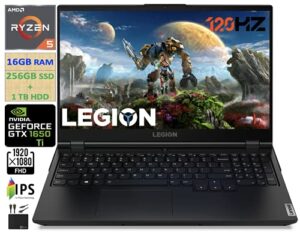 2021 flagship lenovo legion 5 gaming laptop 15.6″ fhd ips 120hz, 6-core amd ryzen 5 4600h (beats i7-9750h) 16gb ram, 256gb ssd + 1tb hdd, geforce gtx 1650 ti 4gb, backlit,wifi 6, win 10+marxsol cables