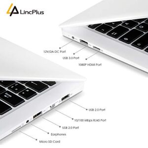 LincPlus P3 14 inch Slim Laptop Full HD IPS Computer Intel Celeron 4GB RAM 64GB EMMC Thin Portable Student Netbook Windows 10 in S Mode Ultrabook UK Keyboard White PC