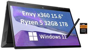 hp envy x360 15 2-in-1 touchscreen (ryzen 5 5625u, 32gb ram, 1tb ssd, active stylus, laptop bag) amd 6-core(beat i7-1165g7) 15.6″ fhd convertible laptop, backlit, pen, alexa, windows 11 home – 2022