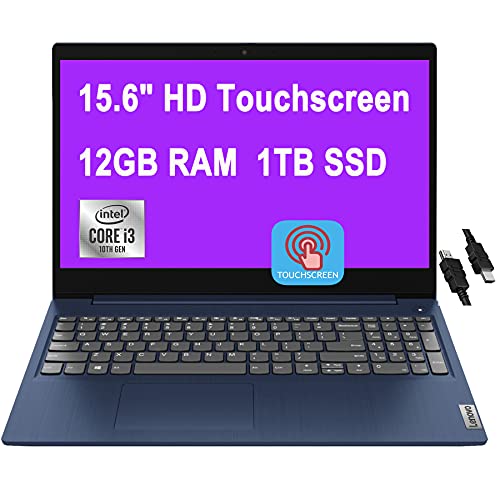 Lenovo IdeaPad 3 Laptop 15.6" HD Touchscreen 10th Gen Intel Core i3-10110U (Beats i5-8200Y) 12GB RAM 1TB SSD Intel UHD Graphics Dolby Win10 + HDMI Cable