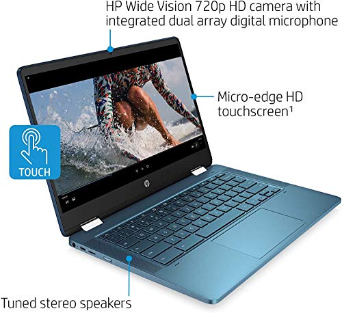 HP Chromebook x360 Laptop Computer in Teal Color Intel Celeron N4020 up to 2.8GHz 4GB DDR4 RAM 64GB eMMC 14inch HD 2-in-1 Touchscreen (Renewed)