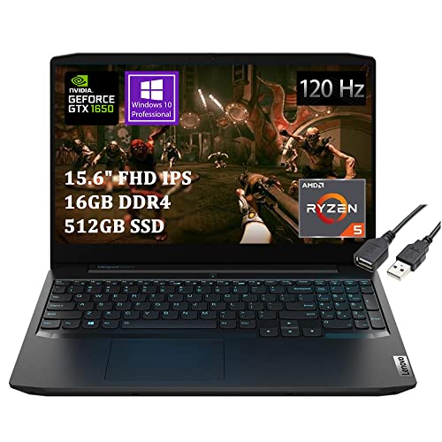 Lenovo Premium IdeaPad Gaming 3 15 Laptop 15.6" FHD IPS 120Hz AMD 6-Core Ryzen 5 4600H (> i7-8750H) 16GB DDR4 512GB SSD GeForce GTX 1650 4GB Backlit KB HDMI USB-C Dolby Win10 Pro Black + USB Extension