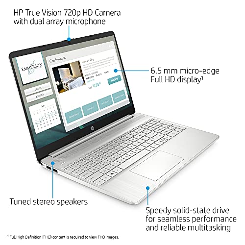 Newest HP 15 Business Laptop, AMD Ryzen 5 5500U, 15.6inch FHD Display, 16GB RAM, 512GB SSD, Wi-Fi 5, Bluetooth, Webcam, Windows 10 Pro | 32GB Tela USB Card Silver 15-ef2127wm