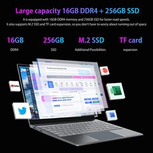 Windows 11 Laptop, 15.6 Inch Intel N5095 2.9 GHz Quad Core 16GB RAM 256G SSD, FHD 1920*1080 IPS Display, Thin & Light Notebook, Backlit keyboard, Finger print, USB3.0, mHDMI, All-Metal Body, Office