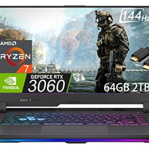 ASUS ROG Strix G15 15.6" FHD 144Hz (AMD 8-Core Ryzen 7 4800H (Beat i7-10750H), 64GB RAM, 2TB PCIe SSD, GeForce RTX 3060 6GB) RGB Backlit Keyboard Gaming Laptop, Type-C, WiFi 6, IST Cable, Win 11 Home