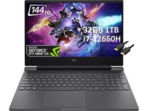 hp victus 15t 15.6” fhd 144hz gaming laptop (intel 12th gen i7-12650h, 32gb ram, 1tb pcie ssd, geforce rtx 3050 ti 4gb) 10-core, backlit, webcam, hdmi cable, windows 11 home – 2022, mica silver