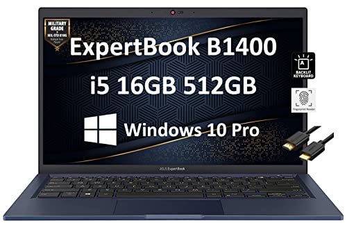 ASUS ExpertBook B1 B1400 14" FHD (Intel 4-Core i5-1135G7, 16GB RAM, 512GB PCIe SSD, Military Grade Durable) Business Laptop, Fingerprint, Backlit, 3-Year Warranty, IST HDMI, Win 10/11 Pro