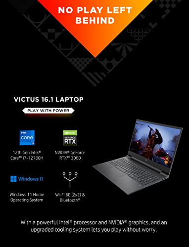 HP Victus 16 Gaming Laptop, NVIDIA GeForce RTX 3060, 12th Gen Intel Core i7-12700H, 16 GB RAM, 512 GB SSD, FHD IPS Display, Windows 11 Home, Backlit Keyboard, Enhanced Thermals (16-d1010nr, 2022)
