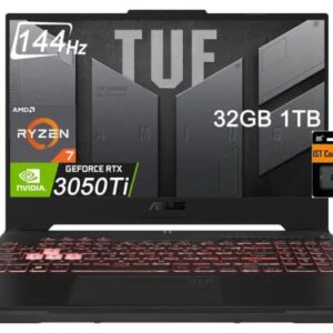 ASUS TUF Gaming A15 15.6" FHD 144Hz (32GB DDR5 RAM, 1TB PCIe SSD, AMD 8-Core Ryzen 7 6800H (Beat i7-11800H), RTX 3050 Ti) Gaming Laptop, RGB Backlit, Type-C, Wi-Fi 6, Free HDMI, Win 11 Home