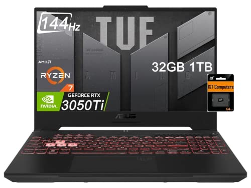 ASUS TUF Gaming A15 15.6" FHD 144Hz (32GB DDR5 RAM, 1TB PCIe SSD, AMD 8-Core Ryzen 7 6800H (Beat i7-11800H), RTX 3050 Ti) Gaming Laptop, RGB Backlit, Type-C, Wi-Fi 6, Free HDMI, Win 11 Home