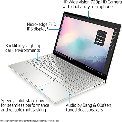 HP Envy 13.3" FHD Notebook Laptop, Quad Core Intel Core i5-1135G7, 8GB DDR4 RAM, 256GB PCIE SSD, Intel Iris Xe Graphics, Bluetooth, Backlit Keyboard, Fingerprint, HDMI Cable, Windows 10 Home, Silver