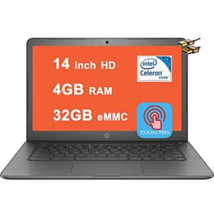 2020 new hp 14″ hd touch-screen chromebook laptop computer, intel celeron n3350 up to 2.4ghz, 4gb memory, 32gb emmc flash memory, 802.11ac, bluetooth, usb-c 3.1, no optical drive, chrome os (black)