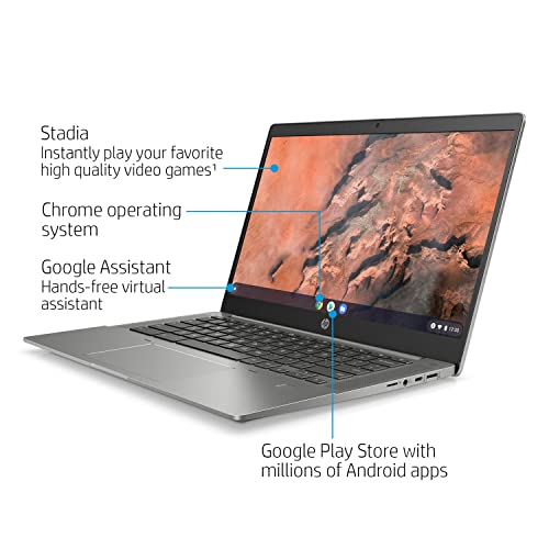 HP Newest Chromebook Laptop, 14" FHD Touchscreen, AMD Athlon Silver 3050C Processor, 4GB RAM, 64GB eMMC Storage, Webcam, Fingerprint Reader, Wi-Fi 6, Bluetooth, Chrome OS, Mineral Silver