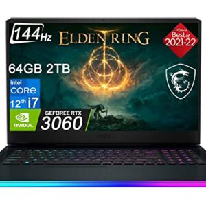 MSI GE76 Raider 17.3" 144Hz (Intel 12th Gen i7-12700H (Beat i9 11980HK), GeForce RTX 3060 6GB 140W, 64GB DDR5 RAM, 2TB PCIe SSD) FHD Thin Bezel Gaming Laptop, Thunderbolt 4, RGB Backlit, Win 11 Home