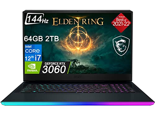 MSI GE76 Raider 17.3" 144Hz (Intel 12th Gen i7-12700H (Beat i9 11980HK), GeForce RTX 3060 6GB 140W, 64GB DDR5 RAM, 2TB PCIe SSD) FHD Thin Bezel Gaming Laptop, Thunderbolt 4, RGB Backlit, Win 11 Home