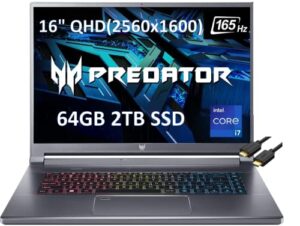 acer predator triton 500 se 16″ qhd+ 165hz (intel core i7-11800h, 64gb ram, 2tb ssd, geforce rtx 3060) gaming laptop, 500 nits, rgb backlit, thunderbolt 4, ist hdmi, windows 10 home