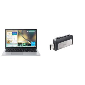 Acer Aspire 5 A515-56-32DK Slim Laptop - 15.6" & SanDisk 64GB Ultra Dual Drive USB Type-C - USB-C, USB 3.1 - SDDDC2-064G-G46, Grey/Silver