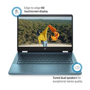 HP 2022 14" Touchscreen Chromebook x360 Convertible Laptop, Intel Celeron N4120 Processor, 4GB RAM, 64GB eMMC Storage, HD Webcam, Forest Teal, Chrome OS, 32GB SnowBell USB Card