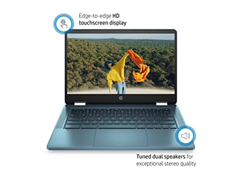 HP 2022 14" Touchscreen Chromebook x360 Convertible Laptop, Intel Celeron N4120 Processor, 4GB RAM, 64GB eMMC Storage, HD Webcam, Forest Teal, Chrome OS, 32GB SnowBell USB Card