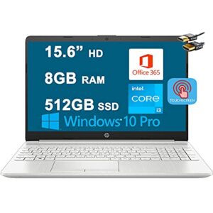 hp business 15 laptop 15.6” diagonal hd touchscreen 11th gen intel core i3-1115g4 (beat i5-8265u) 8gb ram 512gb ssd intel uhd graphics usb-c office365 win10 pro + hdmi cable