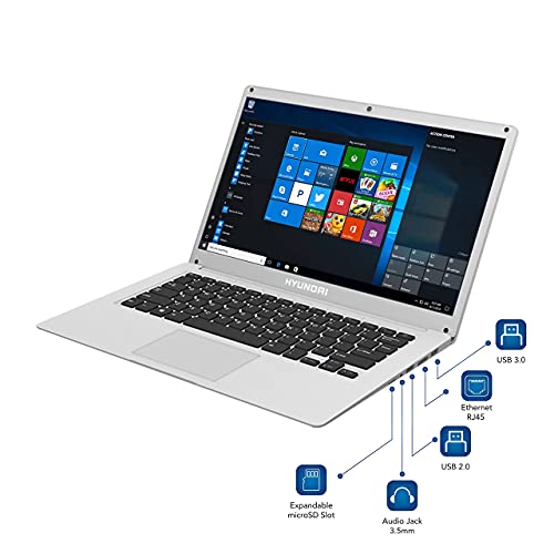 HYUNDAI [New 14" Inch Laptop | High Performance Business and Student Laptop | 8GB RAM - 128GB SSD Storage | Intel N4120 | Windows 10 Home | Expandable Storage | WiFi & Bluetooth | Silver