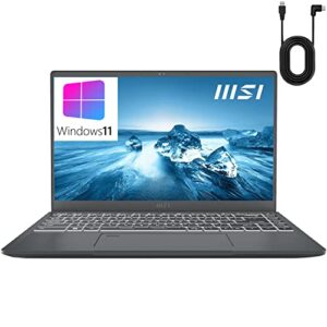 msi prestige 14evo a11mo 14″ fhd ultra thin laptop, intel quad-core i7-1195g7 up to 5ghz, 32gb lpddr4x ram, 1tb pcie ssd, wifi 6, bluetooth 5.2, white backlight kb, windows 11, broag type-c link cable