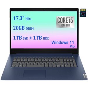 lenovo ideapad 3 17 business laptop | 17.3″ hd+ anti-glare display | 10th gen intel 4-core i5-1035g1 (> i7-8665u) | 20gb ddr4 1tb ssd 1tb hdd | fingerprint dolby win11 pro blue + 32gb micro sd card
