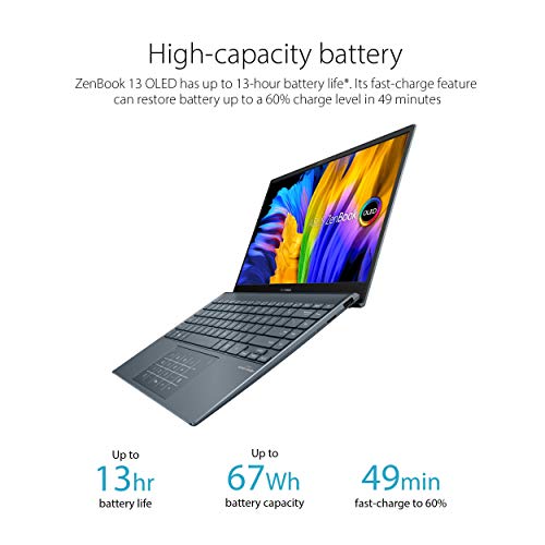 ASUS ZenBook 13 Ultra-Slim Laptop, 13.3” OLED NanoEdge, Intel Evo Platform i7-1165G7, 8GB, 512GB SSD, NumberPad, Thunderbolt 4, Wi-Fi 6, Windows 11 Home, AI Noise-Cancellation, Pine Grey, UX325EA-EH71