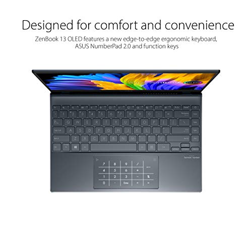 ASUS ZenBook 13 Ultra-Slim Laptop, 13.3” OLED NanoEdge, Intel Evo Platform i7-1165G7, 8GB, 512GB SSD, NumberPad, Thunderbolt 4, Wi-Fi 6, Windows 11 Home, AI Noise-Cancellation, Pine Grey, UX325EA-EH71